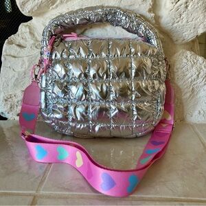 NWT “Miss Gwen’s OMG “reflective scrunch silver quilted puffy crossbody handbag